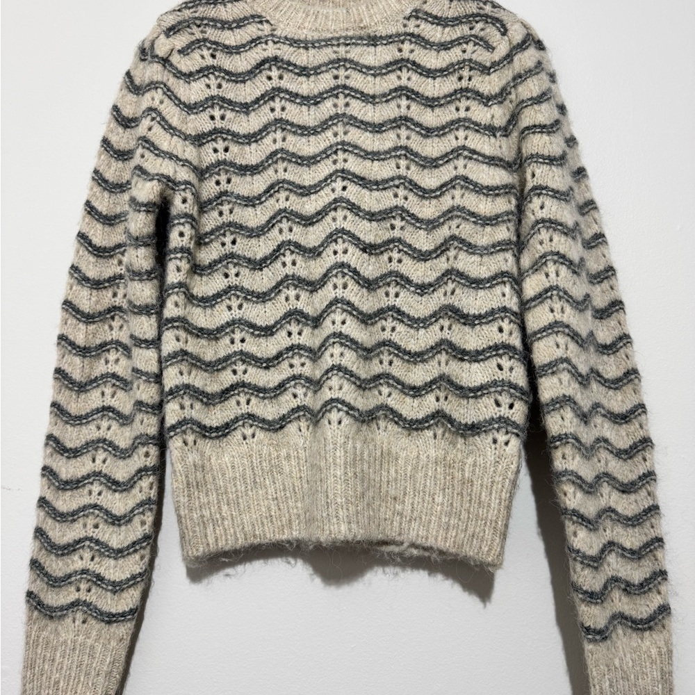 Astr The Label Jaylani Alpaca Blend Sweater - Taupe/Cream and Blue Grey sz Small